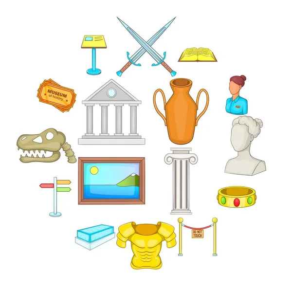 Museum iconen set, cartoon stijl — Stockvector