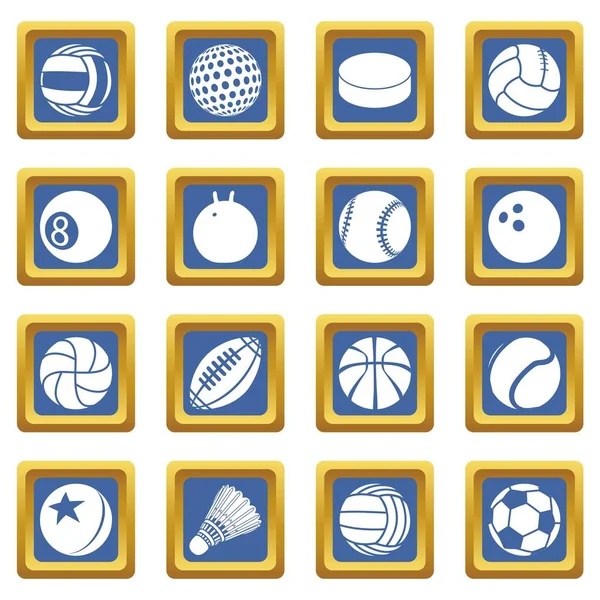 Sport bollar ikoner anger blå fyrkantig vektor — Stock vektor