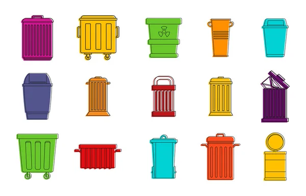 Mülleimer-Symbol gesetzt, Umrissstil der Farbe — Stockvektor