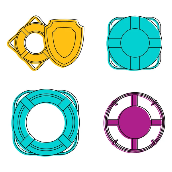 Conjunto de iconos de boya de vida, estilo de contorno de color — Vector de stock