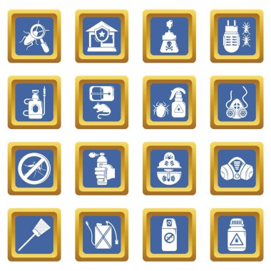 Mavi kare vektör Pest kontrol araçları Icons set