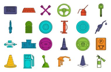 Araba araç simge kümesi, renk anahat stili