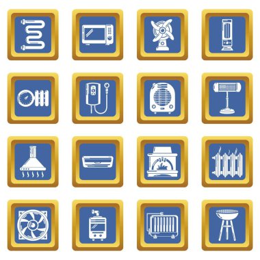 Isı soğuk hava akışı araçları simgeler kümesi mavi kare vektör