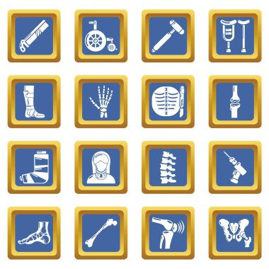 Mavi kare vektör ortopedi uzmanı kemik araçları Icons set