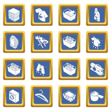 Mavi kare vektör Çamaşırhane Icons set