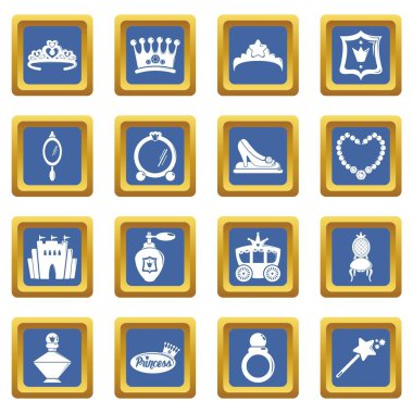 Prenses bebek simgeleri mavi kare vektör ayarla