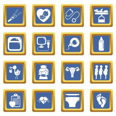 Mavi kare vektör gebelik Icons set