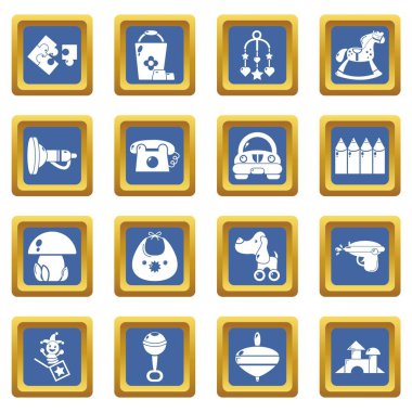 Mavi kare vektör anaokulu Icons set