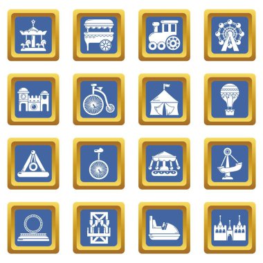 Mavi kare vektör eğlence parkı Icons set