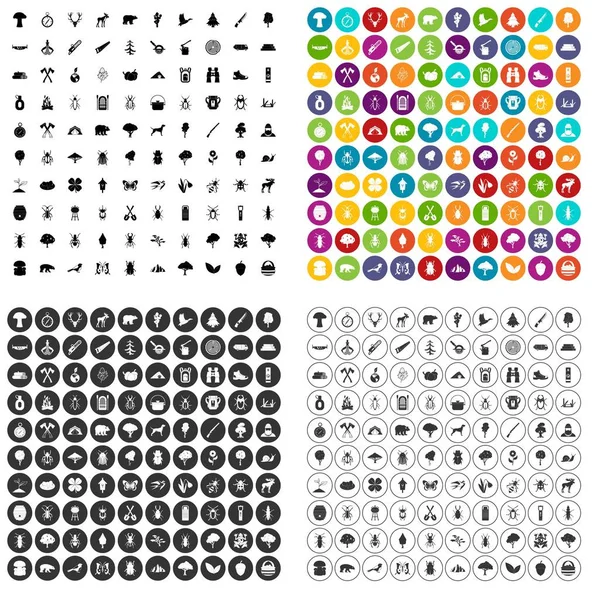 100 icônes forestières ensemble variante vectorielle — Image vectorielle