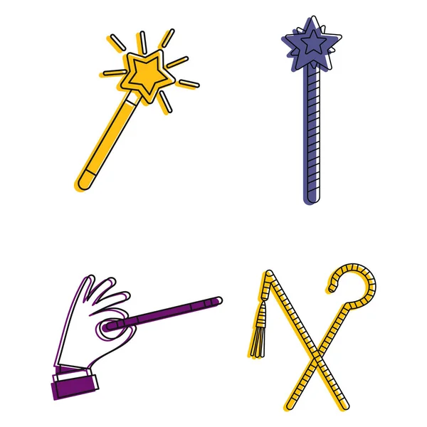 Conjunto de iconos de palo mágico, estilo de contorno de color — Vector de stock