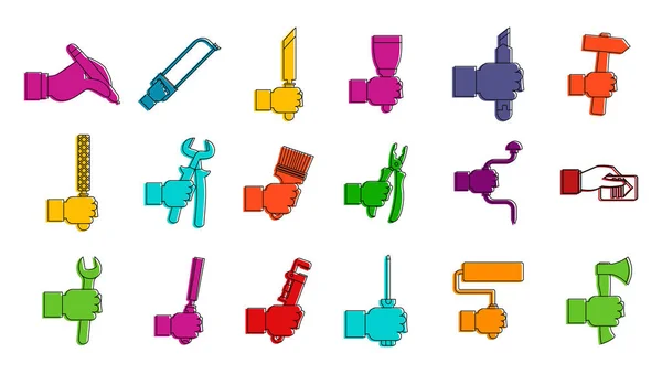 Conjunto de ícones de ferramentas manuais, estilo de contorno de cores — Vetor de Stock