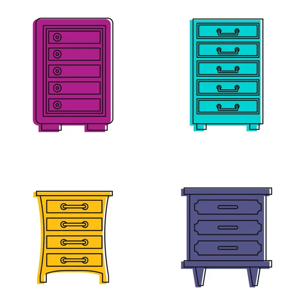 Schubladen Icon Set, Farbe Outline Stil — Stockvektor