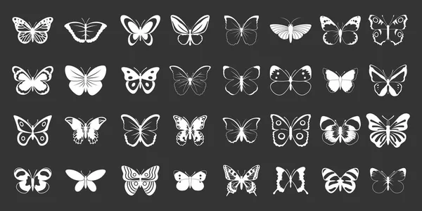 Mariposa icono conjunto gris vector — Vector de stock