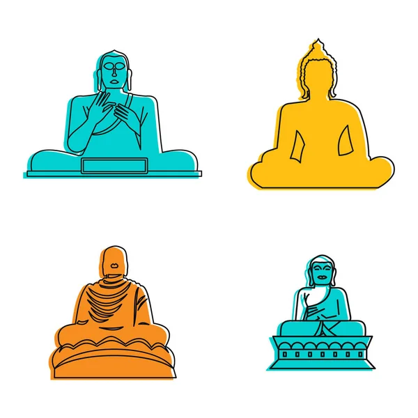 Набір значків статуї Будди, стиль контуру кольору — стоковий вектор