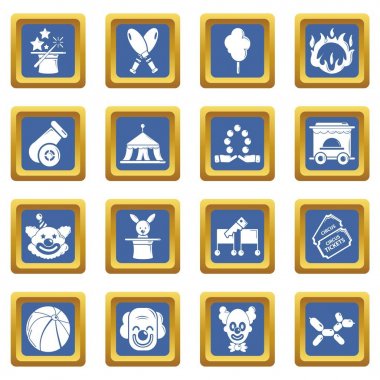 Mavi kare vektör sirk Icons set