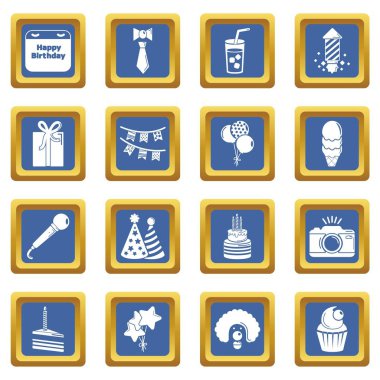 İyi ki doğdun simgeleri mavi kare vektör ayarla