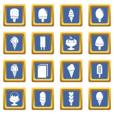 Mavi kare vektör dondurma Icons set