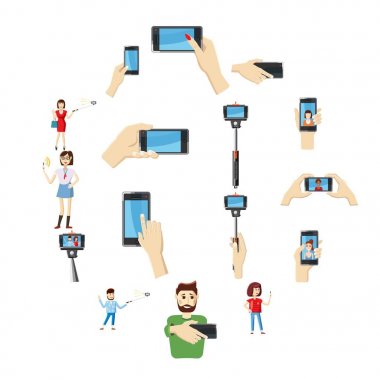 Selfie Icons set, karikatür tarzı