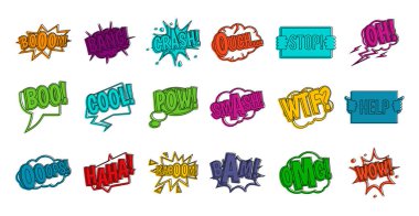 Kelime afiş simge kümesi, renk anahat stili kabarcık