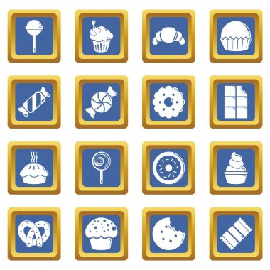 Tatlılar Pastalar simgeler kümesi mavi kare vektör şeker