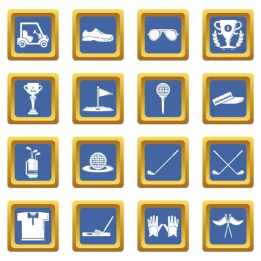 Mavi kare vektör Golf Icons set