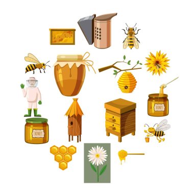 Arı kovanı Icons set, karikatür tarzı