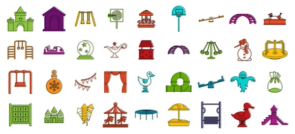 Conjunto de iconos de diversión para niños, estilo de contorno de color — Vector de stock