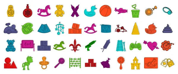 Juego de iconos de juguetes para niños, estilo de contorno de color — Vector de stock