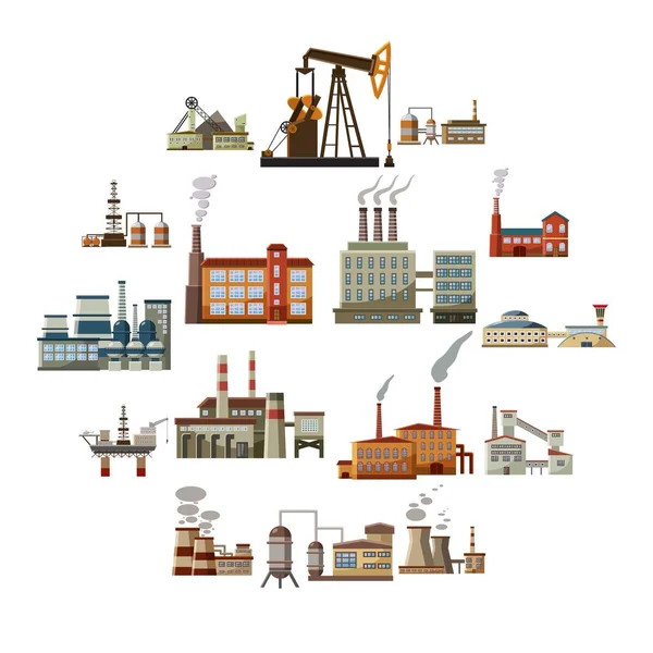 Set di icone di fabbrica, stile cartone animato — Vettoriale Stock