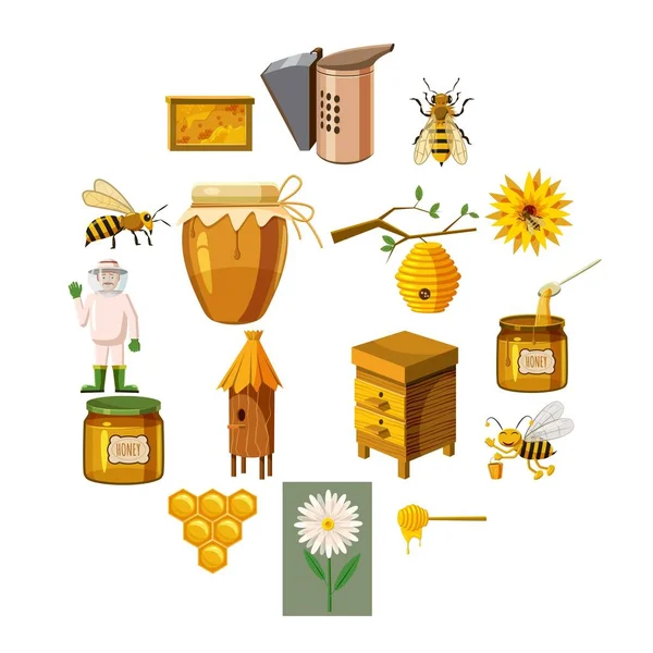 Conjunto de ícones Apiary, estilo cartoon — Vetor de Stock