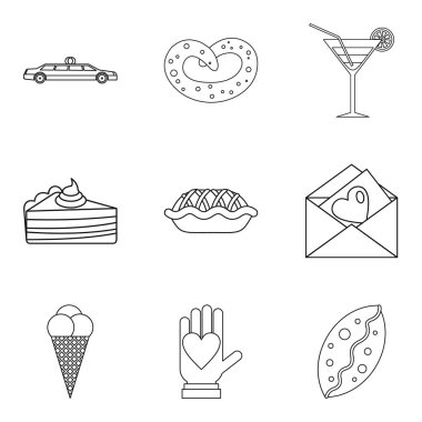 Love Icons set içinde düşen, anahat stili