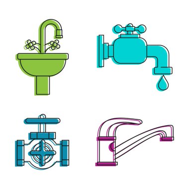 Simge seti, renk anahat stili dokunun