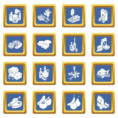 Dükkanı gezinti gıdalar simgeler kümesi mavi kare vektör