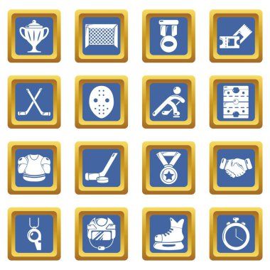 Mavi kare vektör hokey Icons set