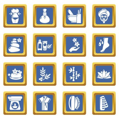 Mavi kare vektör Spa salonu Icons set