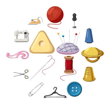 Icons set dikiş, karikatür tarzı