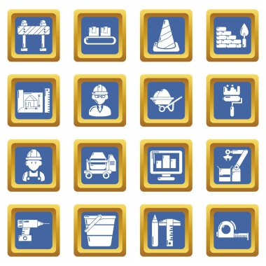 Mavi kare vektör yapı işlemi Icons set