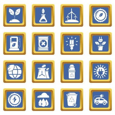 Mavi kare vektör ekoloji Icons set