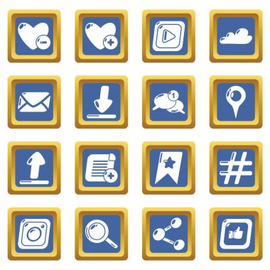 Mavi kare vektör sosyal ağ Icons set
