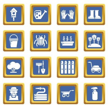 Mavi kare vektör bahçıvan Icons set