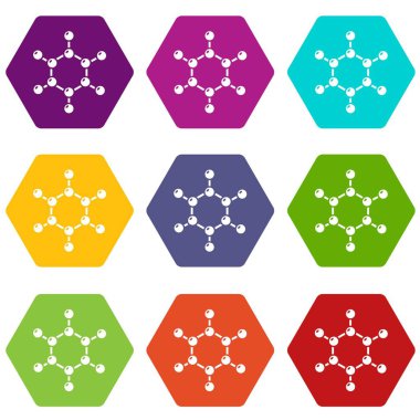 9 vektör molekül Icons set