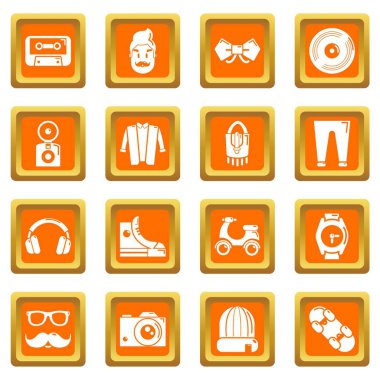 Turuncu kare vektör hipster sembolleri Icons set