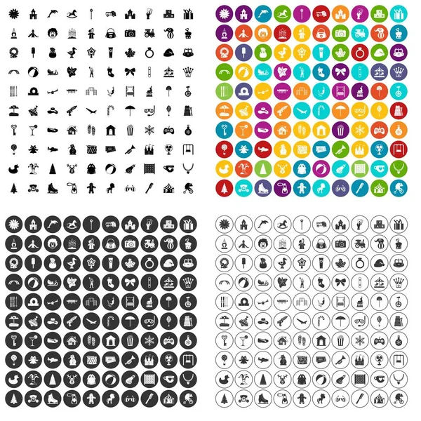 100 iconos de la infancia feliz conjunto variante vectorial — Vector de stock
