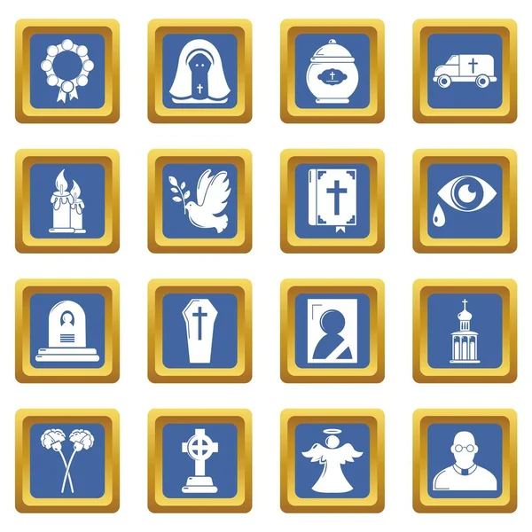 Mavi kare vektör cenaze ritüel hizmet Icons set