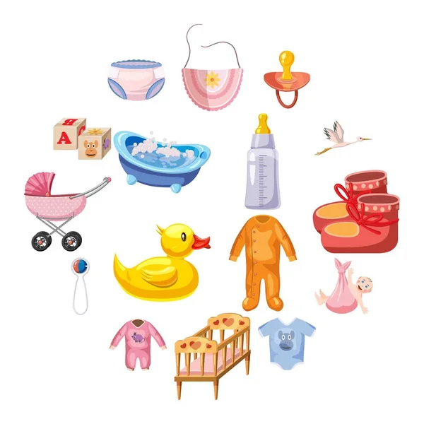 Conjunto de ícones nascidos bebê, estilo cartoon —  Vetores de Stock