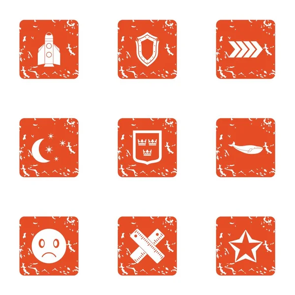 Nighttime icons set, grunge style — Stock Vector