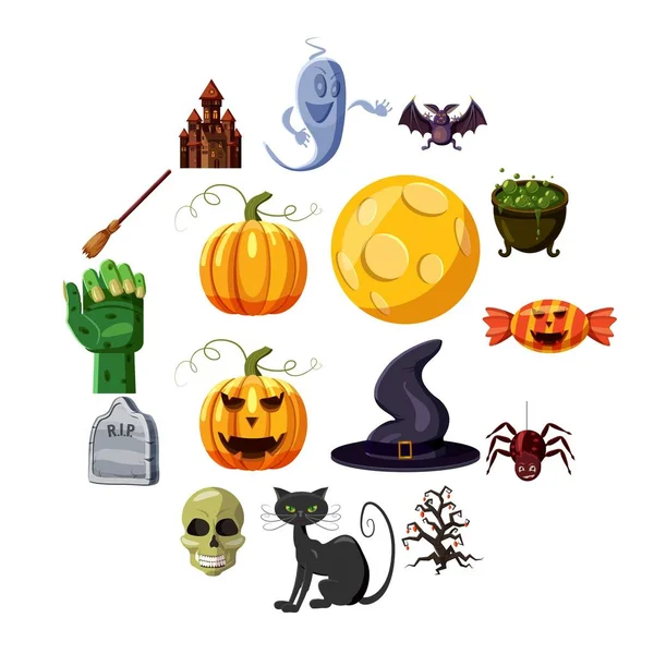 Halloween icônes ensemble, style dessin animé — Image vectorielle