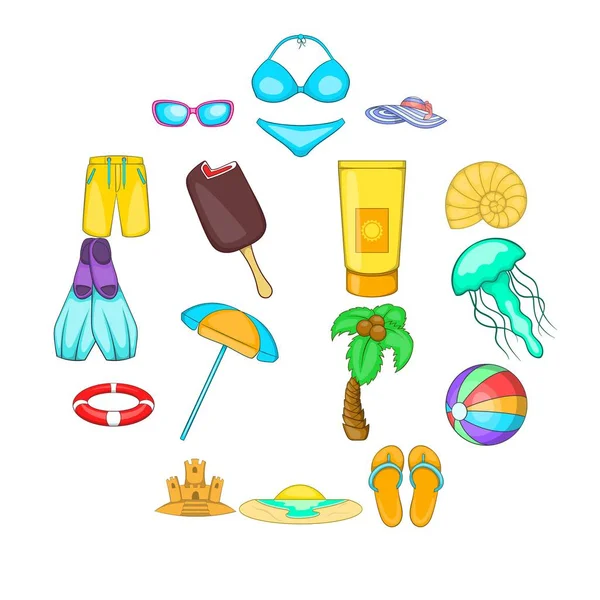 Conjunto de iconos de gira por el mar, estilo de dibujos animados — Vector de stock