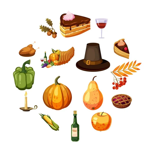 Thanksgiving Day pictogrammen instellen, cartoon stijl — Stockvector